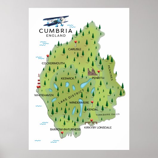 Cumbria England Map travel poster. Poster (Voorkant)
