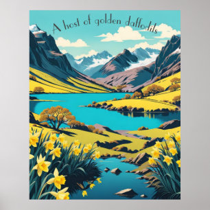 Cumbrian Hills & Mountains, Meer, Gouden Daffodils Poster
