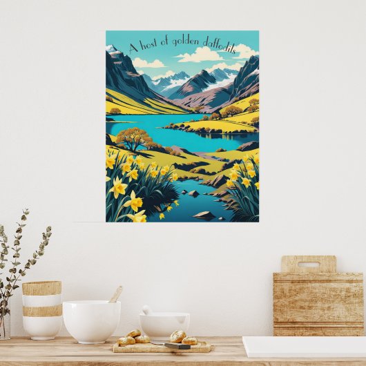 Cumbrian Hills & Mountains, Meer, Gouden Daffodils Poster (Keuken)