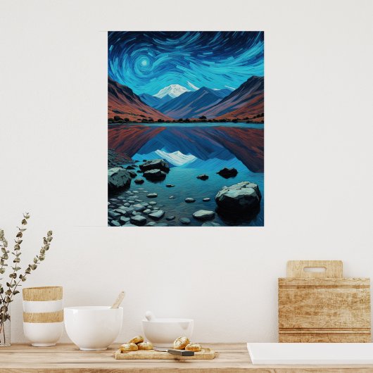 Cumbrian Hills & Mountains, Meren, Van Gogh Sky Poster (Keuken)