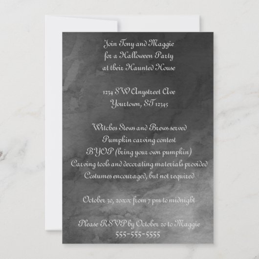 Cumelie en kruisbeenderen bij Gray Halloween Invit Aankondiging (Achterkant)