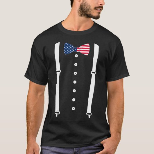 Cummerbund Suspenders USA Flag Tuedo Costume T-shirt (Voorkant)