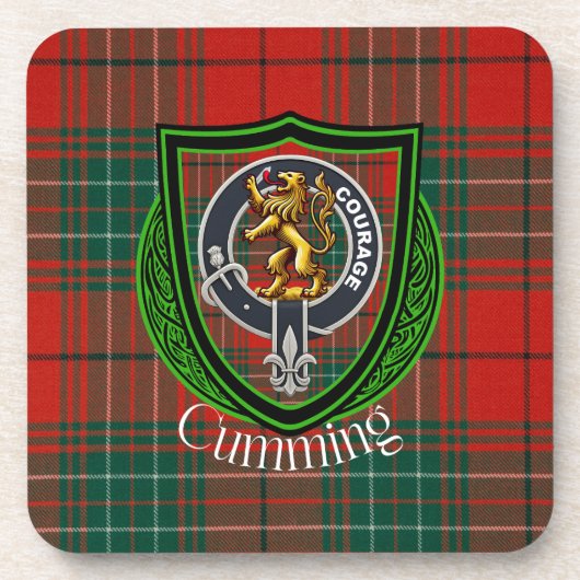 Cumming Scottish Clan Tartan & Crest Bier Onderzetter (Voorkant)