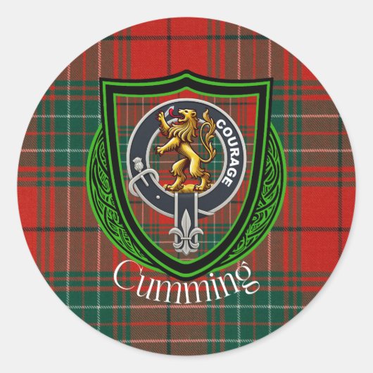 Cumming Scottish Clan Tartan & Crest Ronde Sticker (Voorkant)