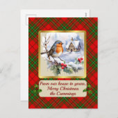Cumming Tartan w/Robin Personalized Feestdagenkaart (Voorkant / Achterkant)