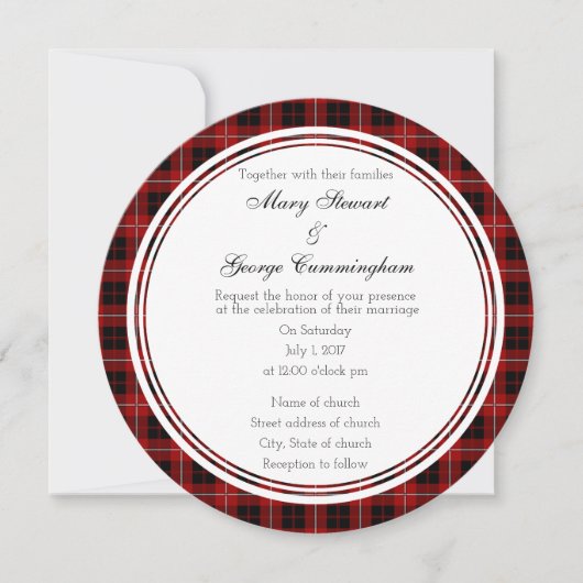 Cummingham Scottish Wedding Round Invitation Kaart (Voorkant)