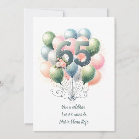 Cumpleaños de 65 Años Globos Foto Kaart (Voorkant)