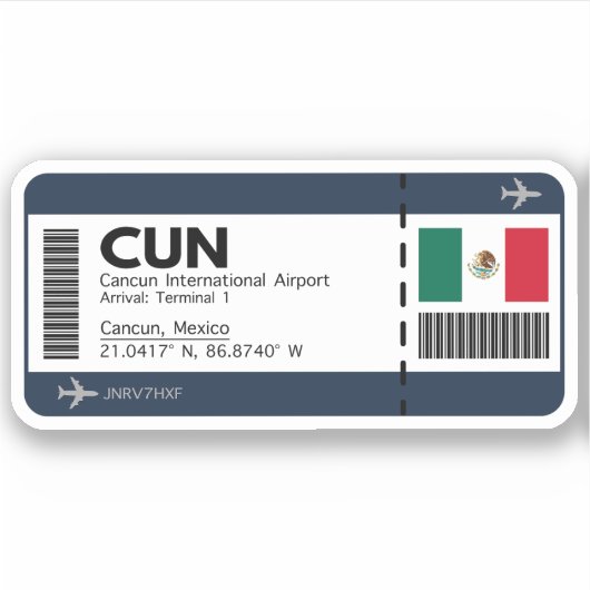 CUN Cancun Boarding Pass - Airport Ticket Sticker (Voorkant)