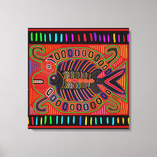 Cuna Indian Mola Flying Fish Canvas Afdruk (Voorkant)