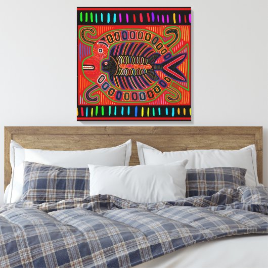 Cuna Indian Mola Flying Fish Canvas Afdruk (Insitu (Slaapkamer))