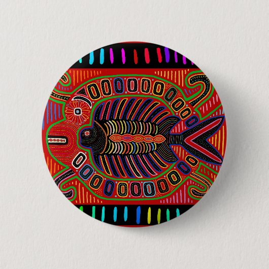 Cuna Indian Mola Flying Fish Ronde Button 5,7 Cm (Voorkant)