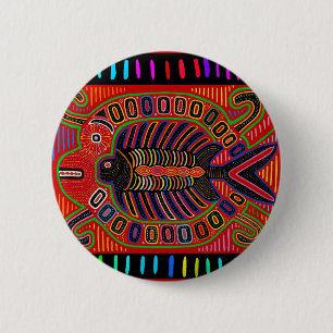 Cuna Indian Mola Flying Fish Ronde Button 5,7 Cm