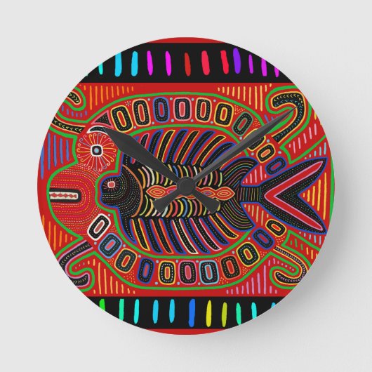 Cuna Indian Mola Flying Fish Ronde Klok (Voorkant)