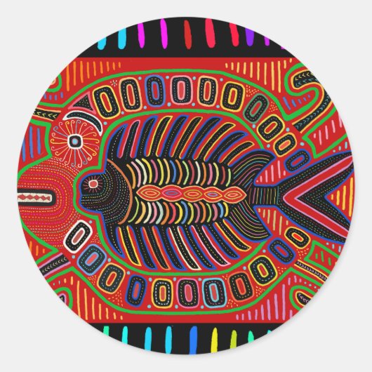 Cuna Indian Mola Flying Fish Ronde Sticker (Voorkant)