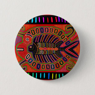 Cuna Indische Mola Vliegende Vis Ronde Button 5,7 Cm