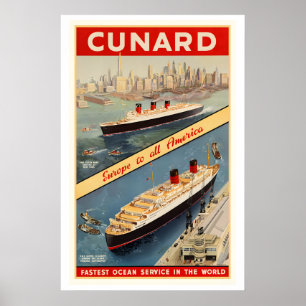 Cunard Cruiseschip Europa naar heel Amerika Vintag Poster