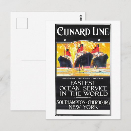  Cunard Line Advertentie Briefkaart (Voorkant / Achterkant)