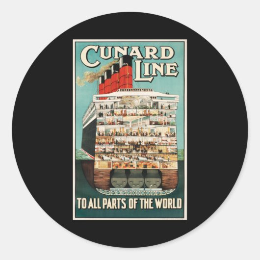 Cunard Line cruise retro vintage poster Ronde Sticker (Voorkant)