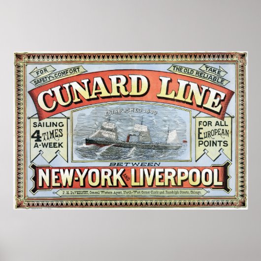 Cunard Line en Poster New York en Liverpool 1875 (Voorkant)