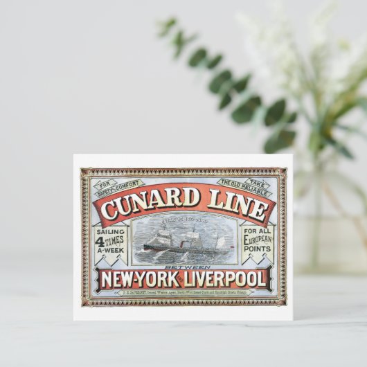 Cunard Line New York Liverpool 1875 Briefkaart (Staand voorkant)