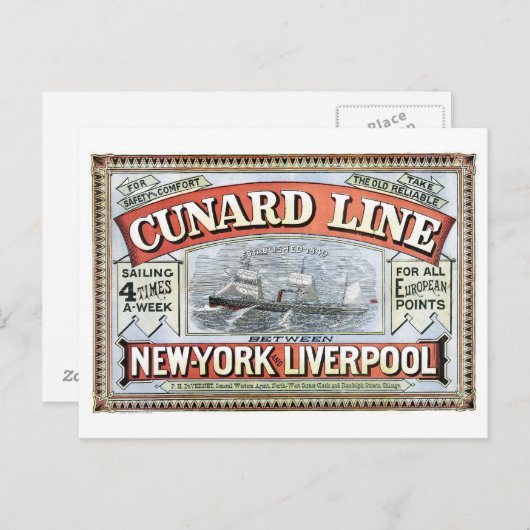 Cunard Line New York Liverpool 1875 Briefkaart (Voorkant / Achterkant)