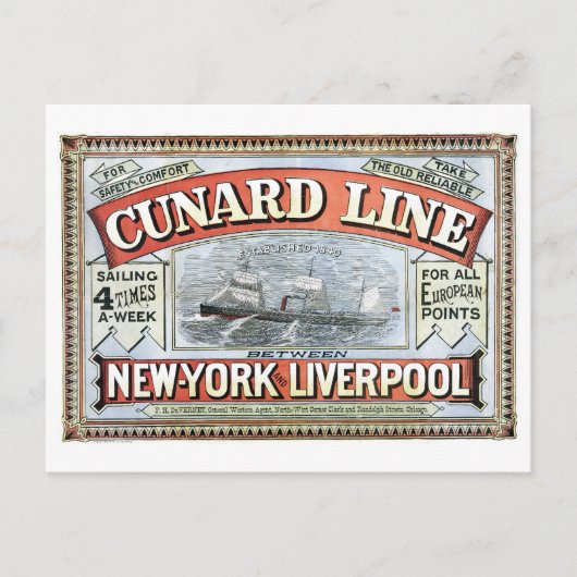 Cunard Line New York Liverpool 1875 Briefkaart (Voorkant)