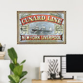 Cunard Line New York-Liverpool Oude Poster (Thuiskantoor)