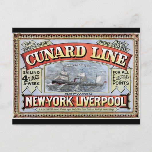 Cunard Line New York Liverpool Poster Briefkaart (Voorkant)