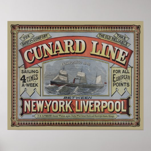 Cunard Line Shipping Company AD Poster (Voorkant)