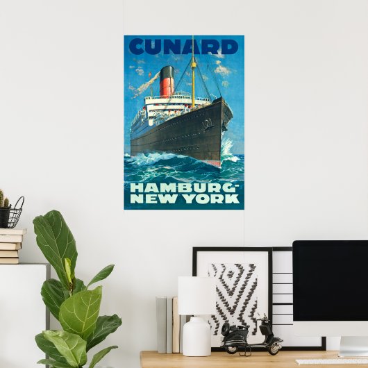 CUNARD OCEAN LINER HAMBURG NEW YORK POSTER (Thuiskantoor)