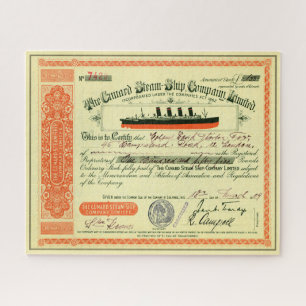 Cunard Steam-Ship Company, 1909, voorraadcertifica Legpuzzel