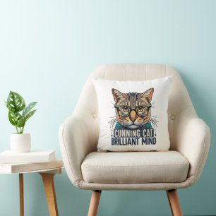 Cunning Cat Brilliant Mind kat met bril Kussen