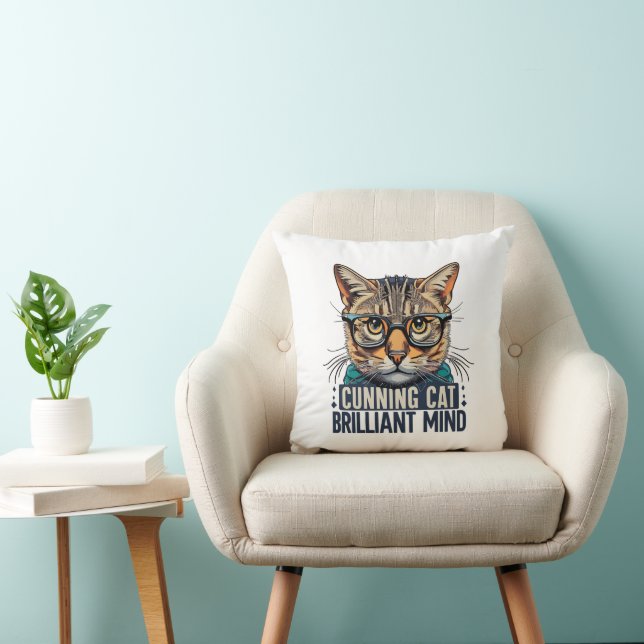 Cunning Cat Brilliant Mind kat met bril Kussen (Stoel)