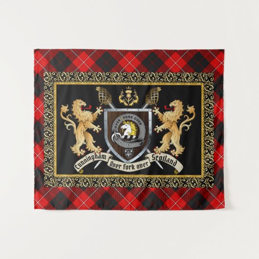 Cunningham Clan Badge & Motto w/Lions Wandkleed (Voorkant (horizontaal))