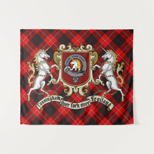 Cunningham Clan Badge & Unicorns w/Tartan Wandkleed (Voorkant (horizontaal))