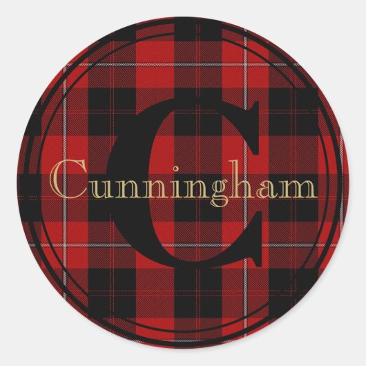 Cunningham Clan Tartan Monogram Naam Seal Sticker (Voorkant)