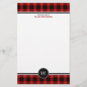 Cunningham Clan Tartan Rood en Zwart Monogram Briefpapier (Voorkant)