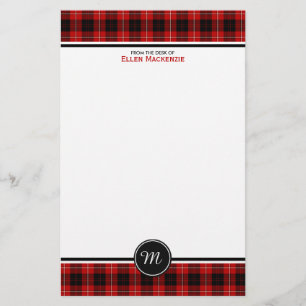 Cunningham Clan Tartan Rood en Zwart Monogram Briefpapier