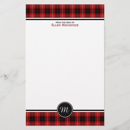 Cunningham Clan Tartan Rood en Zwart Monogram Briefpapier (Voorkant)