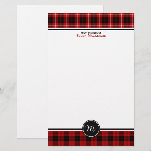 Cunningham Clan Tartan Rood en Zwart Monogram Briefpapier (Voorkant / Achterkant)