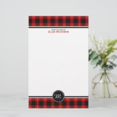 Cunningham Clan Tartan Rood en Zwart Monogram Briefpapier (Staand voorkant)