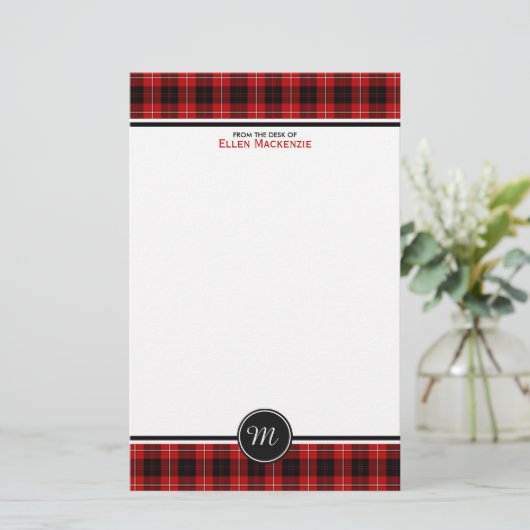Cunningham Clan Tartan Rood en Zwart Monogram Briefpapier (Staand voorkant)