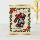 Cunningham Scottie Dog Gepersonaliseerde Kerst Kaart (Gele Bloem)