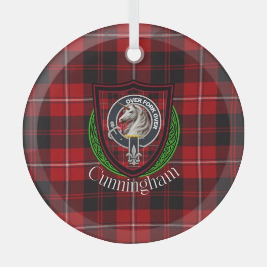 Cunningham Scottish Clan Tartan & Crest Glas Ornament (Voorkant)