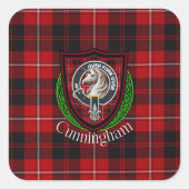Cunningham Scottish Clan Tartan & Crest Vierkante Sticker (Voorkant)
