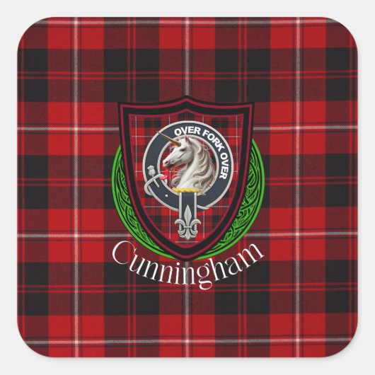 Cunningham Scottish Clan Tartan & Crest Vierkante Sticker (Voorkant)