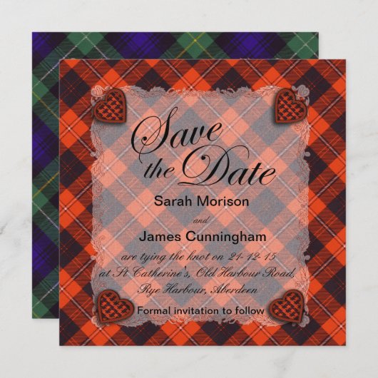 Cunningham Scottish clan tartan - Pset Save The Date (Voorkant / Achterkant)