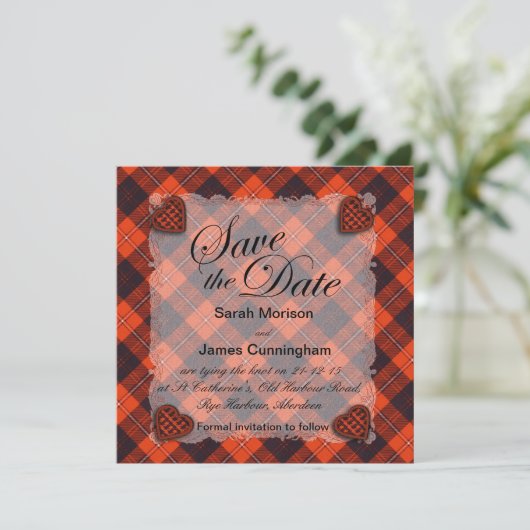 Cunningham Scottish clan tartan - Pset Save The Date (Staand voorkant)