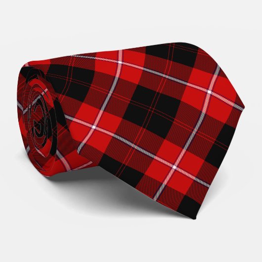 Cunningham Tartan Red Black Pset Stropdas (Opgerold)