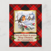 Cunningham Tartan w/Robin Personalized   Feestdagenkaart (Voorkant)